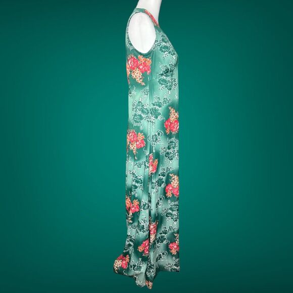 Vintage 60s Green Pink Flower Power Sleeveless Dress W/ Sheer Matching Topper 12 - Picture 3 of 11